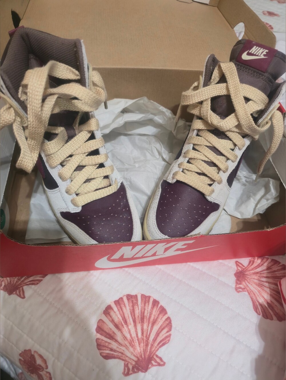 Nike Women's High-Top Sneakers in Purple and Cream
